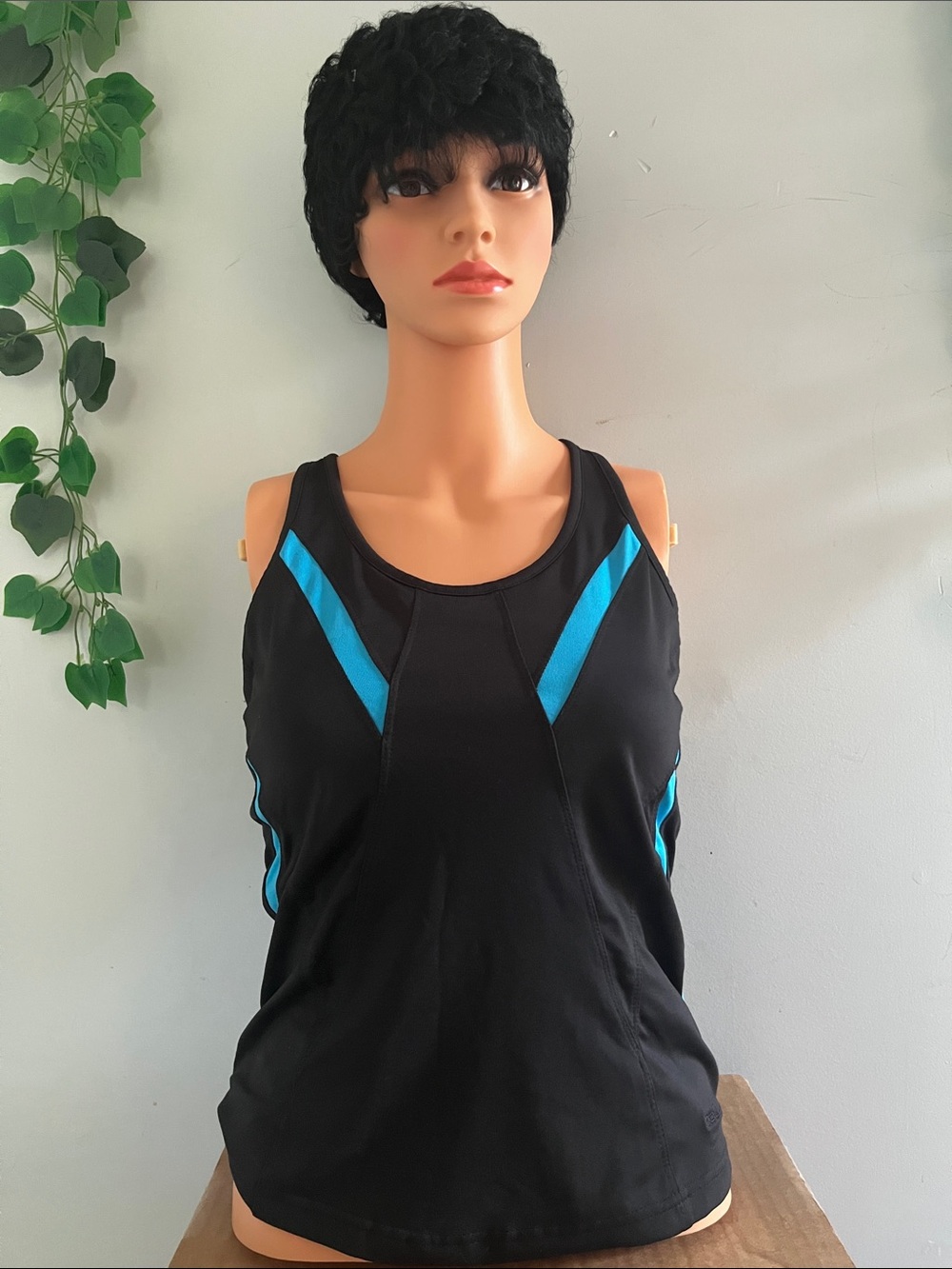 Women’s Black Tank Top with Blue Accents - Athletic Fit